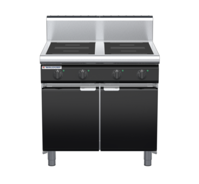 waldorf bold in8400hr5-cd-b0 900mm electric induction cooktop on cabinet base with door and high splashback