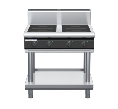 waldorf cue in8400hr5-ls-c0 900mm electric induction cooktop on leg stand with high splashback