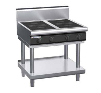 waldorf cue in8400hr5-ls-c0 900mm electric induction cooktop on leg stand with high splashback