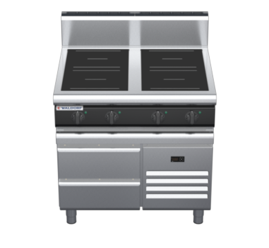 waldorf cue in8400hr5-rb-c0 900mm electric induction cooktop on refrigerated base with high splashback