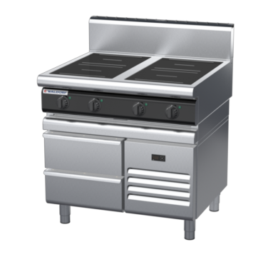 waldorf cue in8400hr5-rb-c0 900mm electric induction cooktop on refrigerated base with high splashback