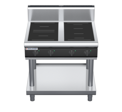 waldorf cue in8400hr3f-ls-c0 900mm electric induction cooktop on leg stand with high splashback