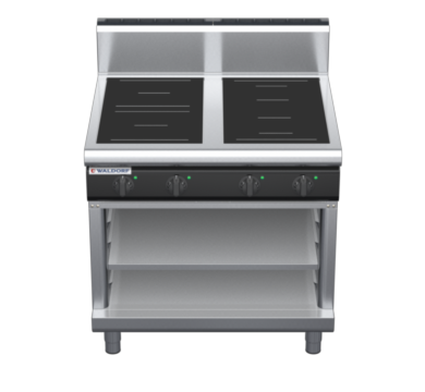 waldorf cue in8400hr5f-ob-c0 900mm electric induction cooktop on open base with high splashback
