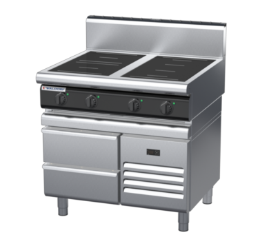 waldorf cue in8400hr5f-rb-c0 900mm electric induction cooktop on refrigerated base with high splashback