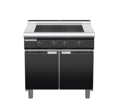 waldorf bold in8400lf-cd-b0 900mm electric induction cooktop on cabinet base with door and low splashback