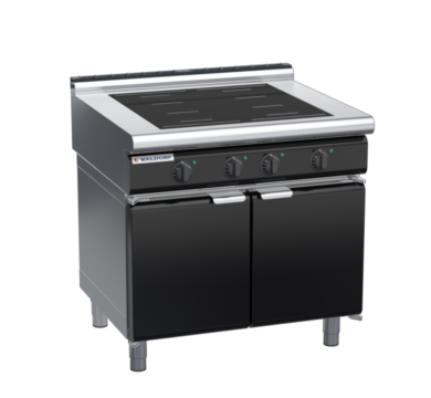 waldorf bold in8400lf-cd-b0 900mm electric induction cooktop on cabinet base with door and low splashback