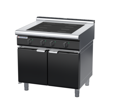 waldorf bold in8400lf-cd-b0 900mm electric induction cooktop on cabinet base with door and low splashback