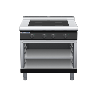 waldorf bold in8400lf-ob-b0 900mm electric induction cooktop on open base with low splashback