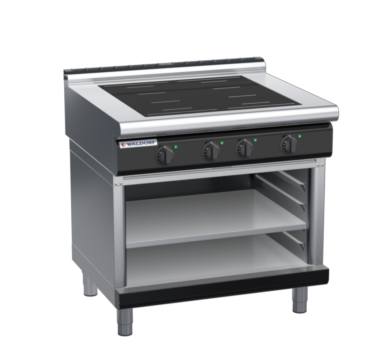 waldorf bold in8400lf-ob-b0 900mm electric induction cooktop on open base with low splashback