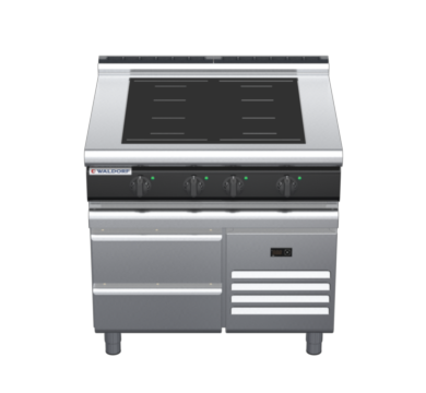 waldorf cue in8400lf-rb-c0 900mm electric induction cooktop on refrigerated base with low splashback