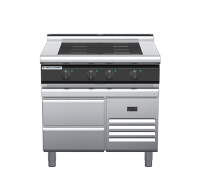 waldorf cue in8400lf-rb-c0 900mm electric induction cooktop on refrigerated base with low splashback