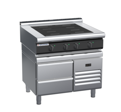 waldorf cue in8400lf-rb-c0 900mm electric induction cooktop on refrigerated base with low splashback
