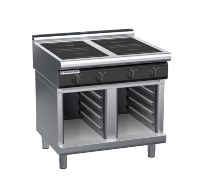 waldorf cue in8400lr3-cb-c0 900mm electric induction cooktop on cabinet base with low splashback