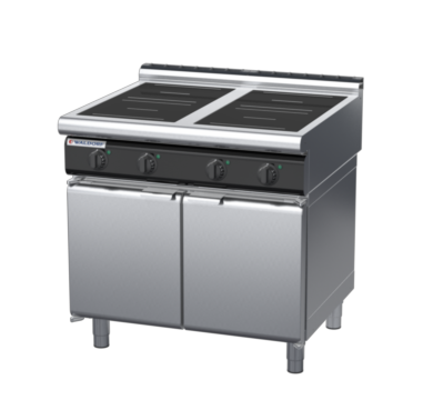 waldorf cue in8400lr5-cd-c0 900mm electric induction cooktop on cabinet base with door and low splashback