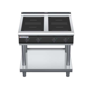 waldorf cue in8400lr5-ls-c0 900mm electric induction cooktop on leg stand with low splashback