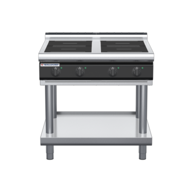 waldorf cue in8400lr5-ls-c0 900mm electric induction cooktop on leg stand with low splashback