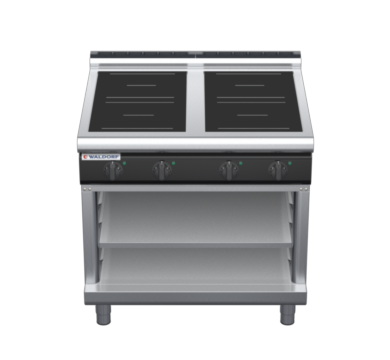 waldorf cue in8400lr5-ob-c0 900mm electric induction cooktop on open base with low splashback
