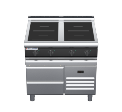 waldorf cue in8400lr3-rb-c0 900mm electric induction cooktop on refrigerated base with low splashback