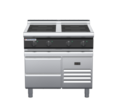 waldorf cue in8400lr3-rb-c0 900mm electric induction cooktop on refrigerated base with low splashback