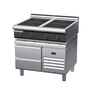waldorf cue in8400lr3-rb-c0 900mm electric induction cooktop on refrigerated base with low splashback