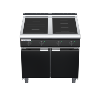 waldorf bold in8400lr3f-cd-b0 900mm electric induction cooktop on cabinet base with door and low splashback
