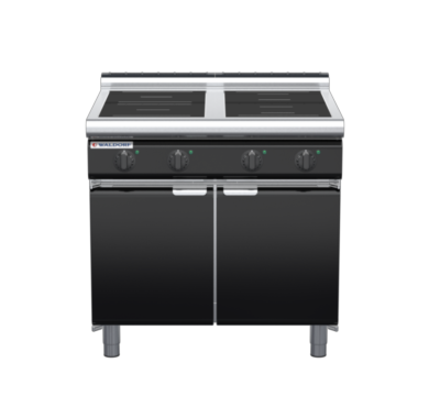 waldorf bold in8400lr3f-cd-b0 900mm electric induction cooktop on cabinet base with door and low splashback