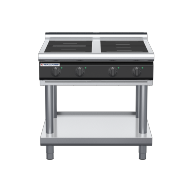 waldorf cue in8400lr3f-ls-c0 900mm electric induction cooktop on leg stand with low splashback
