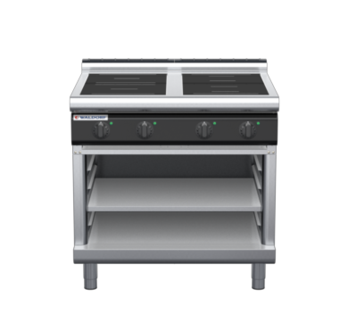 waldorf cue in8400lr3f-ob-c0 900mm electric induction cooktop on open base with low splashback