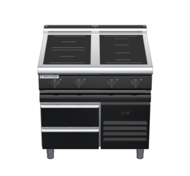 waldorf bold in8400lr3f-rb-b0 900mm electric induction cooktop on refrigerated base with low splashback