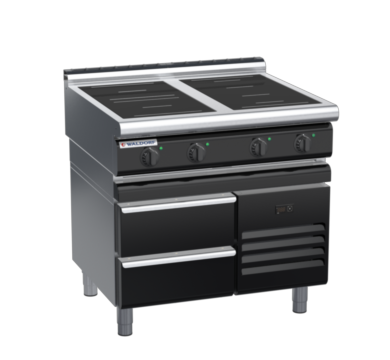 waldorf bold in8400lr3f-rb-b0 900mm electric induction cooktop on refrigerated base with low splashback