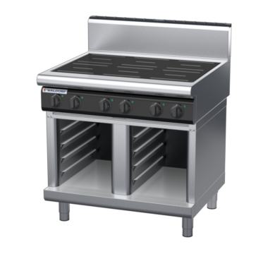 waldorf cue in8600hr2-cb-c0 900mm electric induction cooktop on cabinet base with high splashback