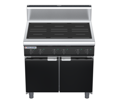 waldorf bold in8600hr2-cd-b0 900mm electric induction cooktop on cabinet base with door and high splashback