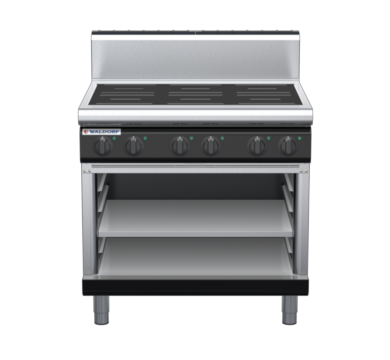 waldorf bold in8600hr2-ob-b0 900mm electric induction cooktop on open base with high splashback