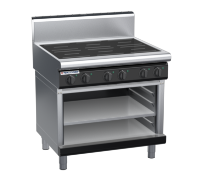 waldorf bold in8600hr2-ob-b0 900mm electric induction cooktop on open base with high splashback
