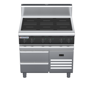 waldorf cue in8600hr2-rb-c0 900mm electric induction cooktop on refrigerated base with high splashback