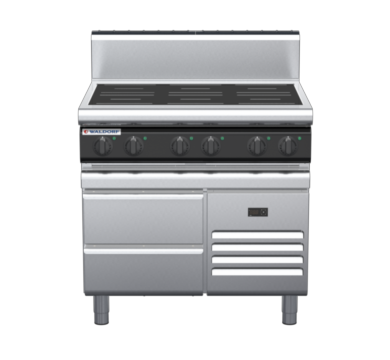 waldorf cue in8600hr2-rb-c0 900mm electric induction cooktop on refrigerated base with high splashback