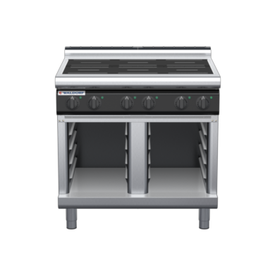waldorf cue in8600lr2-cb-c0 900mm electric induction cooktop on cabinet base with low splashback