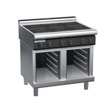 waldorf cue in8600lr2-cb-c0 900mm electric induction cooktop on cabinet base with low splashback