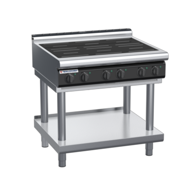 waldorf cue in8600lr2-ls-c0 900mm electric induction cooktop on leg stand with low splashback