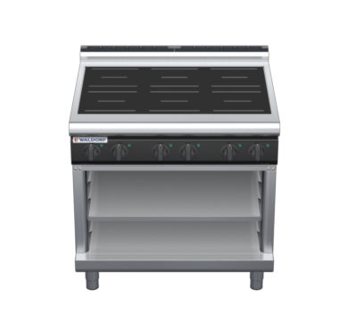 waldorf cue in8600lr2-ob-c0 900mm electric induction cooktop on open base with low splashback