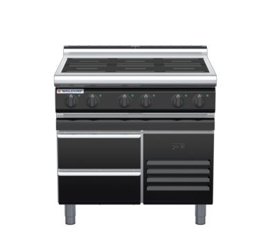 waldorf bold in8600lr2-rb-b0 900mm electric induction cooktop on refrigerated base with low splashback