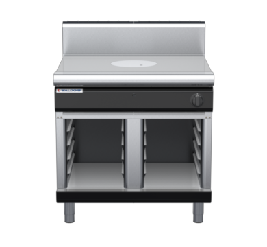waldorf bold rn8100gh-cb-b0 900mm gas target top on cabinet base with high splashback