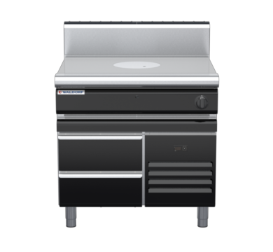 waldorf bold rn8100gh-rb-b0 900mm gas target top on refrigerated base with high splashback