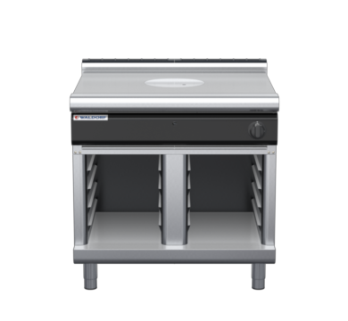 waldorf cue rn8100gl-cb-c0 900mm gas target top on cabinet base with low splashback