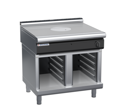 waldorf cue rn8100gl-cb-c0 900mm gas target top on cabinet base with low splashback
