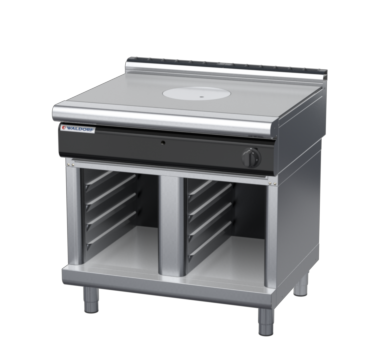 waldorf cue rn8100gl-cb-c0 900mm gas target top on cabinet base with low splashback