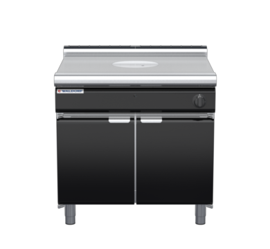 waldorf bold rn8100gl-cd-b0 900mm gas target top on cabinet base with door and low splashback