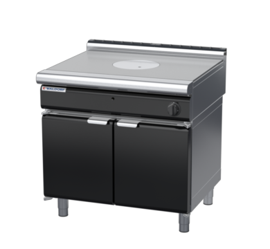 waldorf bold rn8100gl-cd-b0 900mm gas target top on cabinet base with door and low splashback