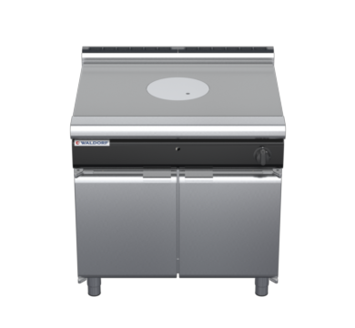 waldorf cue rn8100gl-cd-c0 900mm gas target top on cabinet base with door and low splashback