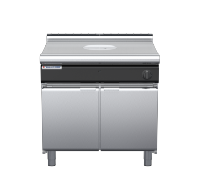 waldorf cue rn8100gl-cd-c0 900mm gas target top on cabinet base with door and low splashback